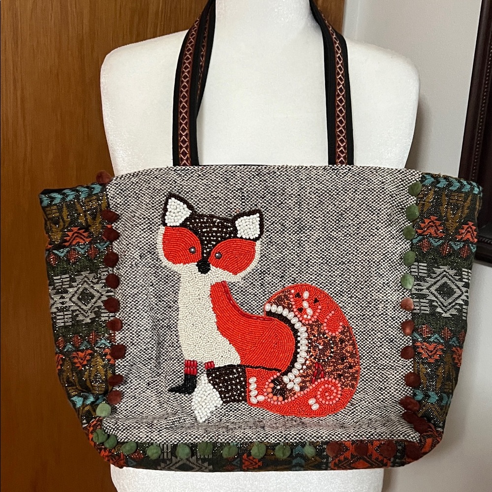Embroidered Fox Tote Bag - Multicolor